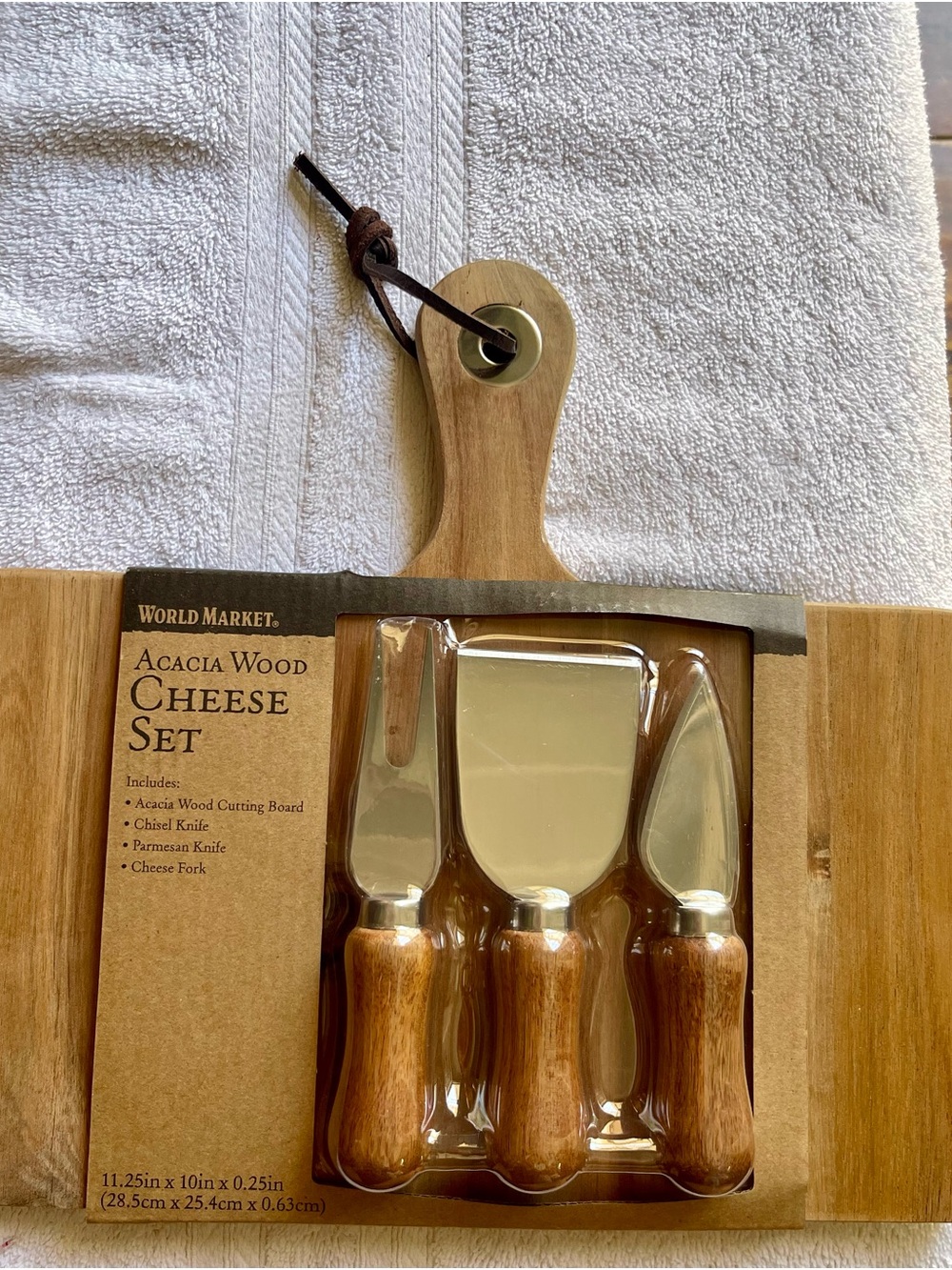 Cost Plus World Market Wooden Cheese Board with Leather Strap - Natural Brown